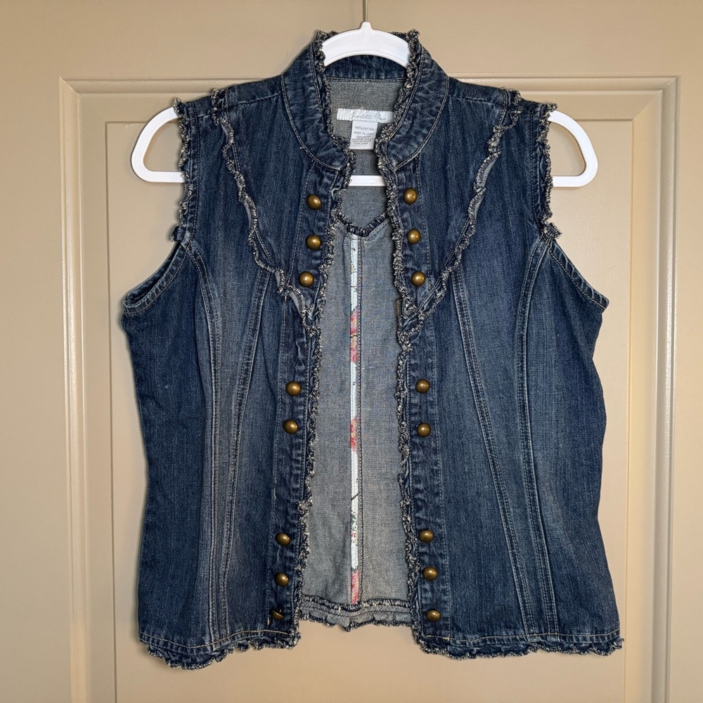 Ruffled Denim Button Down Vest - image 8